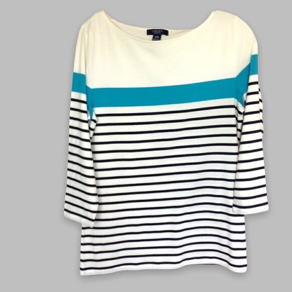 Chaps Long Sleeve Tee Pullover Striped Cotton Colorblock Women's Size Medium - Picture 1 of 4